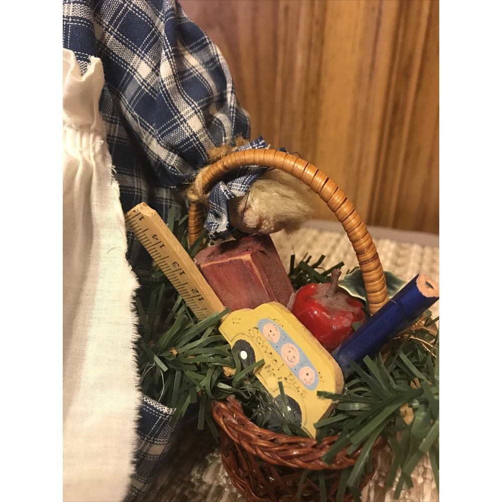 Vintage Country‎ Teacher Bear Doll Plaid Dress Chalkboard Basket Decor - Picture 6 of 8